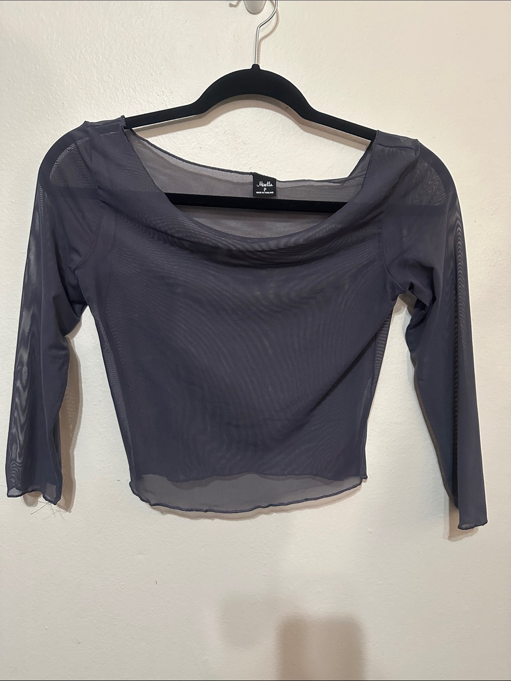 Mirella Charcoal Gray Sheer 3/4 Long-Sleeve Mesh Top